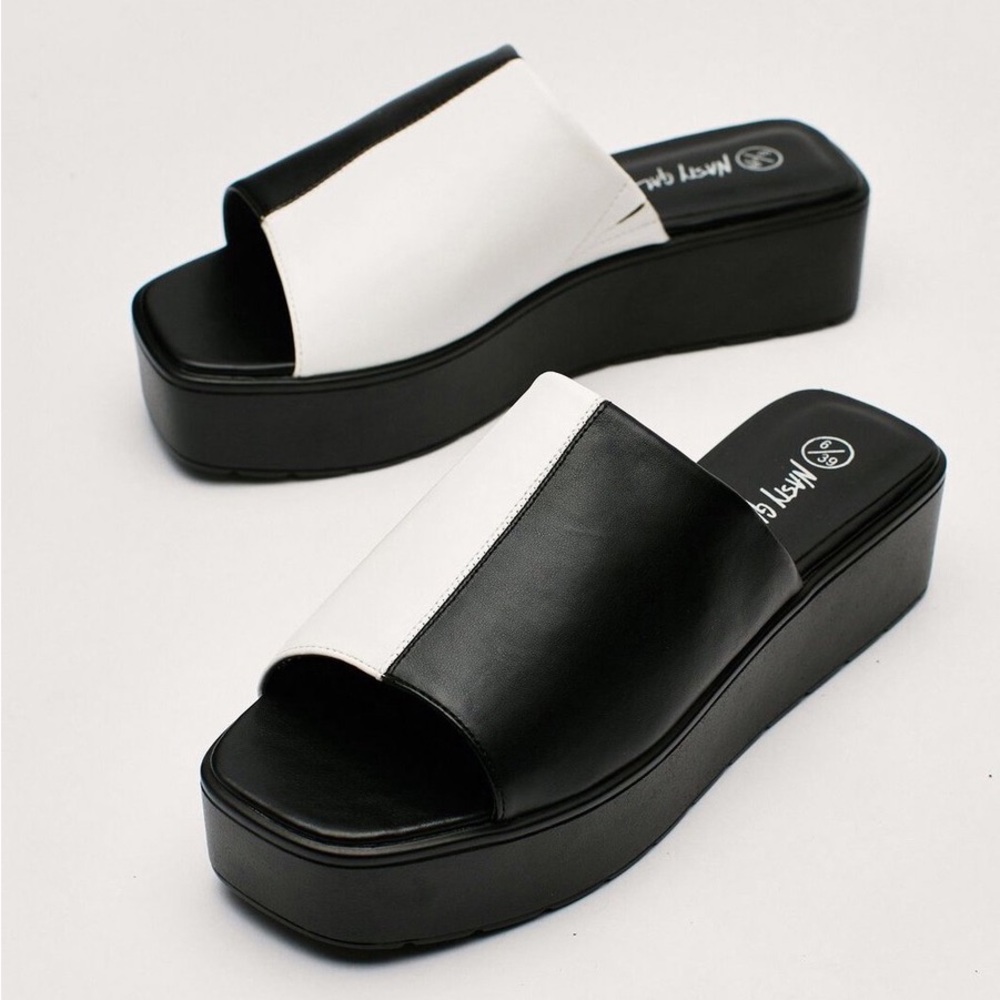 Nasty Gal Split Tone Faux Leather Platform Mules